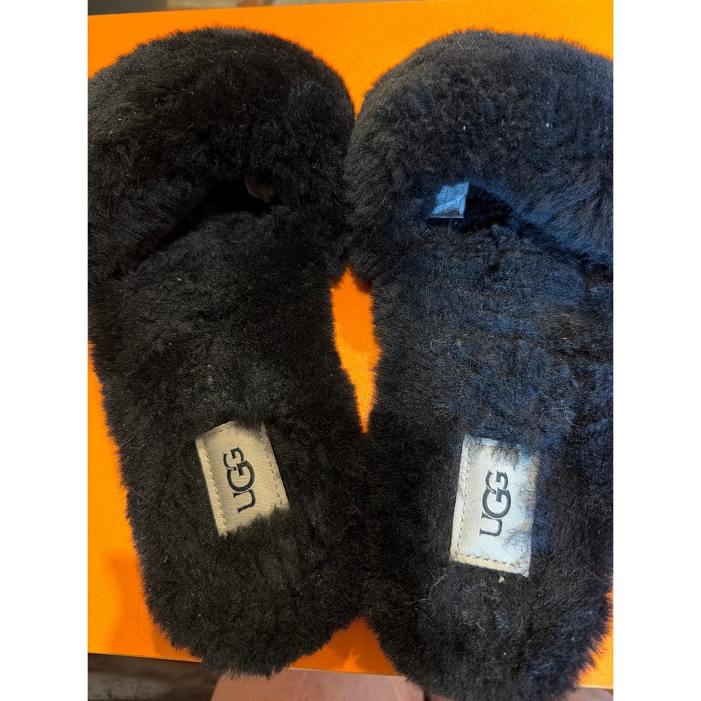 UGG Fluff Yeah Black Sheepskin Slide Slippers Womens Size 10 Plush Shearling - Picture 4 of 6